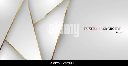Abstraktes weißes Gradientendreieck geringes Polygonmuster mit goldenem Linienhintergrund. Modernes futuristisches Design im luxuriösen Präsentationsstil. Sie können für broc verwenden Stock Vektor