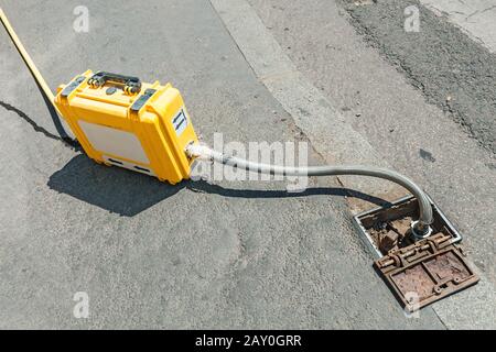 Tragbare Hydraulikanlagen zum Pumpen von Wasser, Gas oder Kraftstoff Stockfoto