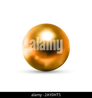 Realistische glänzende goldene Kugel mit Glares und Reflexion isoliert auf Weiß Stock Vektor