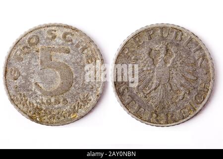 5 Pfennige von 1955 - 5 Pfennige von 1955 in Österreich Stockfoto