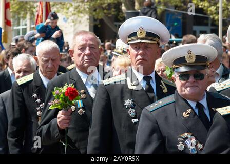 Russische Veteranenparade 9. Mai 2009 in Sewastopol, Ukraine. Stockfoto