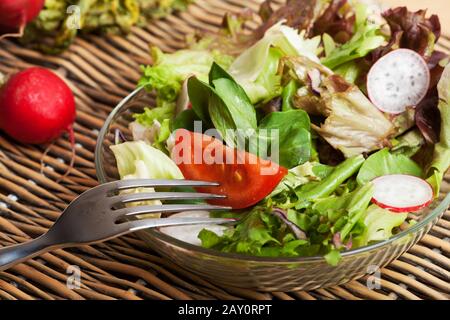 Nahaufnahme von frischem gemischtem Salat Stockfoto