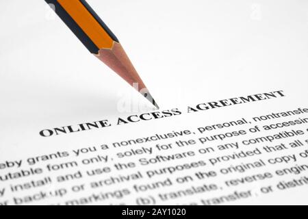 Online-Zugang Vereinbarung Stockfoto