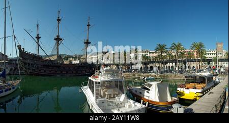 Piratenschiff Neptun im Porto Antico von Gen Stockfoto