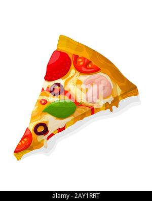 Vector Pizza Slice mit Salami und Pfefferoni über weißem Hintergrund Stock Vektor