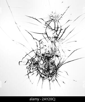 Zerbrochenes Glas mit Rissen. Blasen Sie das Sicherheitsglas des Smartphones auf. Stockfoto