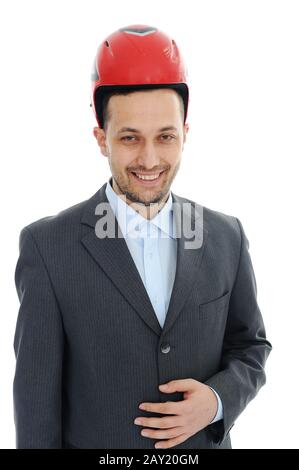 Porträt des jungen Mannes mit Helm Stockfoto