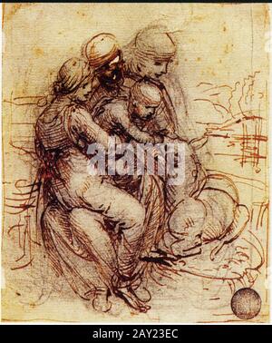 Leonardo da Vinci. Studium für St. Anne, Madonna und Kind und Lamm. 1501. Stockfoto