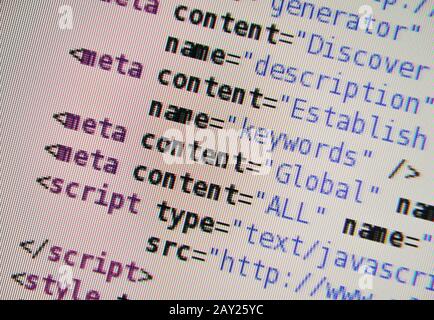 HTML-Code auf dem Bildschirm Stockfoto