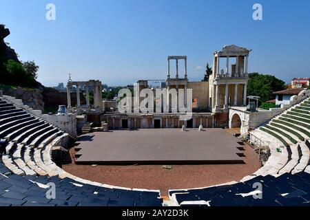 Plovdiv, Bulgarien - Juni 08, 2018: römische Amphitheater in der Altstadt, die Stadt wurde Europäische Kulturhauptstadt 2019 Stockfoto