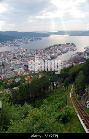 Standseilbahn Norwegen Bergen Fløibanen Stockfoto