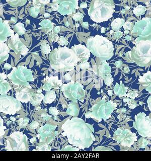 Vintage-Blau mit Blumenmuster und nahtlosem Muster Stockfoto