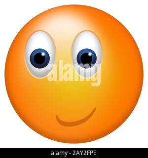 Orangefarbenes 3D-Smiley mit großen Augen und fröhlicher Ausdrucksweise. Stockfoto