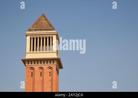 Blick auf die Plaza Espanya von Montjuic in Barcelona, Spanien Stockfoto