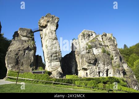 Die Externsteine, ein mystisches Naturdenkmal in Th Stockfoto