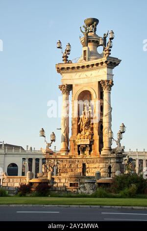 Blick auf die Plaza Espanya von Montjuic in Barcelona, Spanien Stockfoto