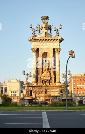 Blick auf die Plaza Espanya von Montjuic in Barcelona, Spanien Stockfoto