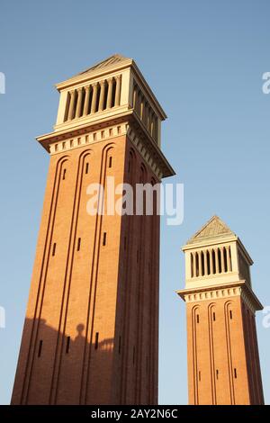 Blick auf die Plaza Espanya von Montjuic in Barcelona, Spanien Stockfoto