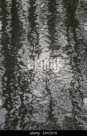 Leicht turbulentes Wasser wellt sich am River Fowey bei Lostwithiel in Corrnwall. Metapheraphrases Wetter, Rippeleffekt, Wasserspiegelungen mit Baum. Stockfoto