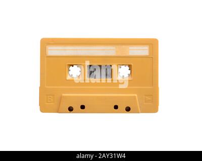 Vintage gelbe Audiokassettenband Seite B isoliert auf weißem Hintergrund Stockfoto
