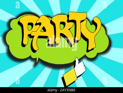 Pop Art Comics Symbol mit Party-Wort Stockfoto