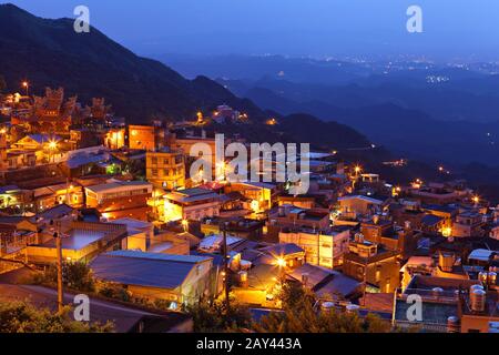 Chiu Fen Dorf in der Nacht, in Taiwan Stockfoto