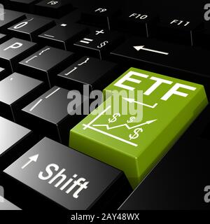 ETF-Wort auf der grünen ENTER-Tastatur Stockfoto