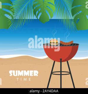 Sommer Barbeque am Strand mit palm leaf vektor eps Abbildung 10 Stock Vektor