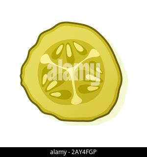 Eingepickte Gurkenscheibe isoliert auf weißem Hintergrund. Marinierte eingelegte Gurke isoliert. Vektorgrafiken. Stock Vektor