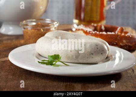 Paar bayrische Kalbswürste Stockfoto