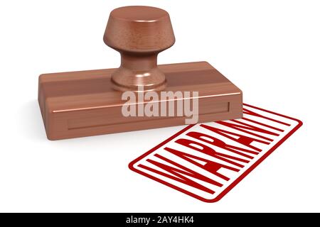 Holz Stempel Garantie mit roter Text Stockfoto