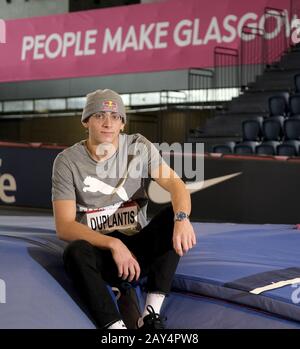 Glasgow, Großbritannien. Februar 2020. Mondo Duplantis (SWE) heute bei einem Fotokall vor dem Ereignis. Mondo Duplantis - SWE (Pole Vault) • Immer Noch nur 20 Jahre alt, Duplantis ist amtierender Europameister und Silbermedaillengewinner der Welt • Duplantis hält die Juniorinnen der Welt (unter 20) Rekord mit einer Marke von 6,05 • Das Kunststück sah, dass er den EM-Rekord brach und nur der sechste Mann in der Geschichte wurde, um diese Marke (Foto von Alex Todd / Sports Press Photo) zu löschen Credit: SPP Sport Press Photo. /Alamy Live News Stockfoto