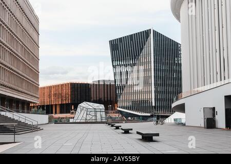 August 2019, Luxemburg: Citigcape View im modernen Raum Luxemburgs mit dem Europäischen Gerichtshof, dem Europäischen Parlament und der Philharmonie Stockfoto