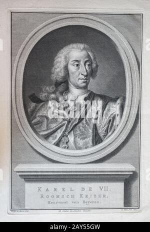 Karl VII., Holy-Roman-Kaiser und Fürstliche Kurfürst von Bayern, Copperplate Porträt 1742 Stockfoto