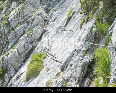 Festseilweg auf der Zugspitze Stockfoto