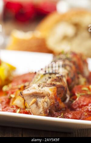 Nahaufnahme von einem Schischkebabspieß Stockfoto