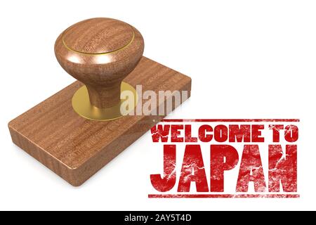 Red Rubber stamp mit Willkommen in Japan Stockfoto