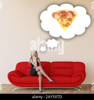 Frau Craving Pizza Stockfoto