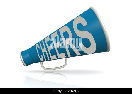 Blau Megafon mit Beifall Wort Stockfoto