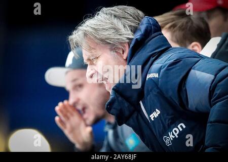 Dordrecht, Niederlande. Februar 2020. Dordrecht, 14-02-2020, Sportboulevard Dordrecht, Kurzbahn, Trainer Jeroen Otter während der ISU-WM-Kurzbahn. Credit: Pro Shots/Alamy Live News Stockfoto