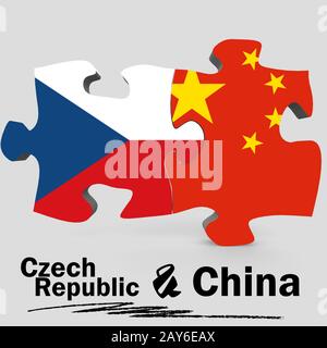 China und Tschechien flags in Puzzle Stockfoto