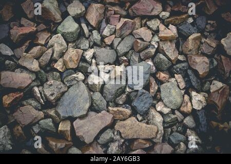 Gleisbettkies, zerkleinerter Steinhintergrund Stockfoto