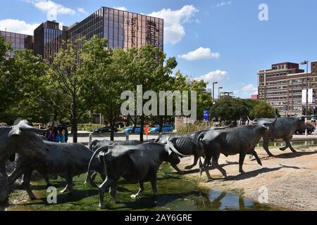 Die Cattle Drive Sculpture am Pioneer Plaza in Dallas, Texas Stockfoto