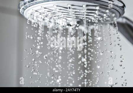 Wasserstrahl aus einem Duschkopf im Badezimmer Stockfoto