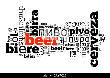 Wort Bier in verschiedenen Sprachen Stockfoto