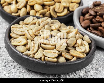 Nahansicht der grünen Kaffeebohnen Stockfoto