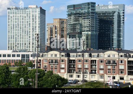 Blick auf Inner Harbor, vom Federal Hill Park, in Baltimore, Maryland Stockfoto