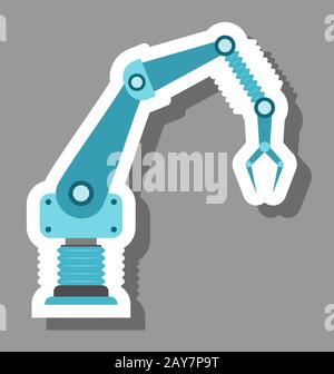 Symbol für Roboterarm, das die Autotion symbolisiert. Alle Objekte, Schatten und Hintergrund befinden sich in verschiedenen Ebenen. Stock Vektor