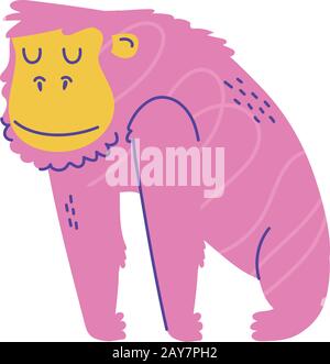 Pink Gorilla Tier Cartoon Doodle Farbe Vektor Illustration Stock Vektor