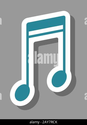 Symbol für Musiknotiz, das Melodie und Sound symbolisiert. Alle Objekte, Schatten und Hintergrund befinden sich in verschiedenen Ebenen. Stock Vektor